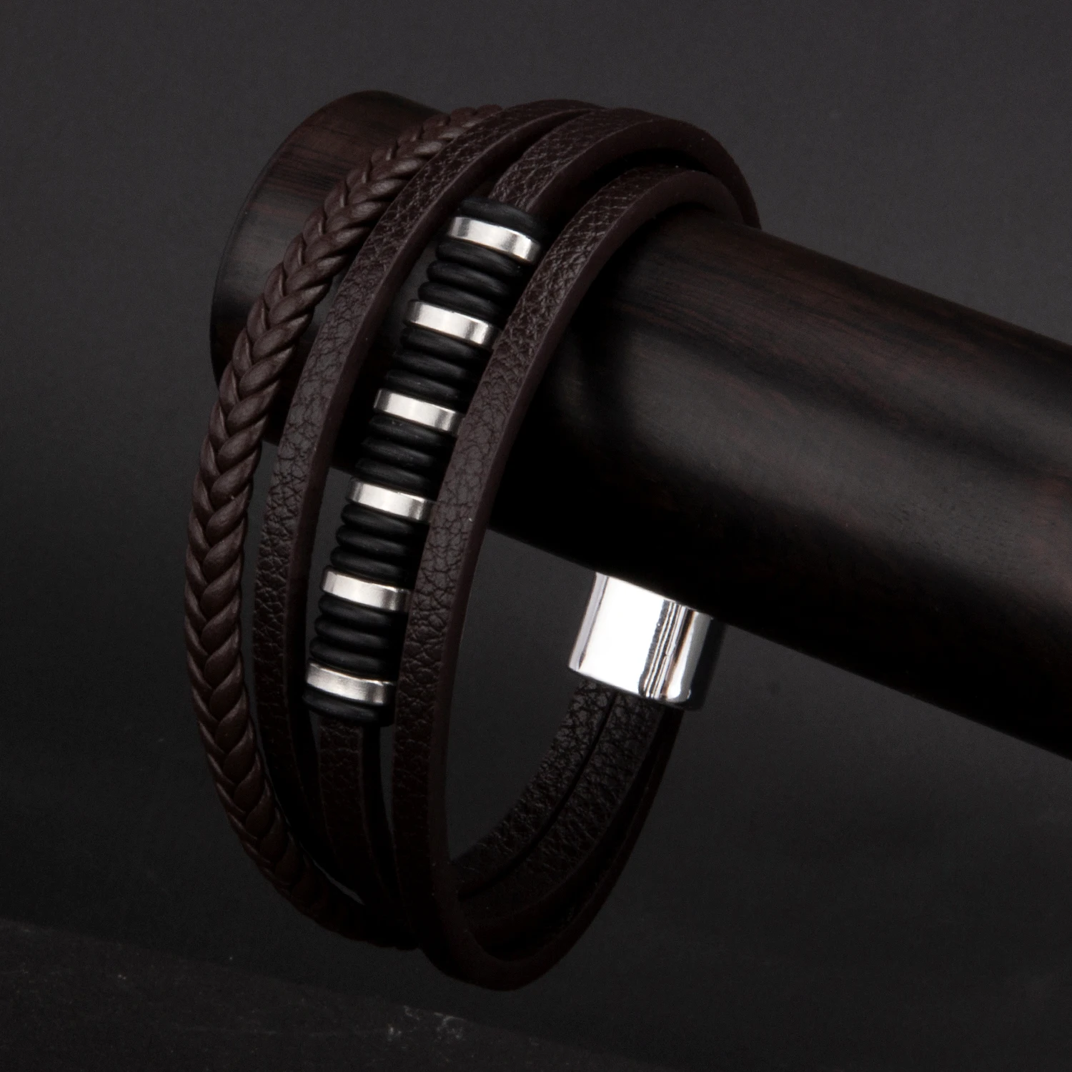 16Types Woven Leather Man Bracelets With Gift Box Zinc Alloy Bracelet For Man Black Rope Hand-woven Multi-layer Male Bangle Punk