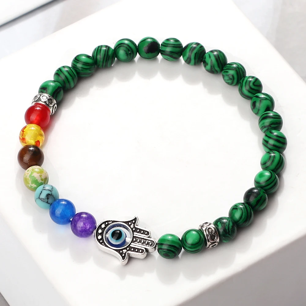 1729801187_458_6mm-7-Chakra-Beads-Bracelets-Lucky-Evil-Eye-Hand-Of-Fatima-Women-Men-Natural-Lava-Stone 6mm 7 Chakra Beads Bracelets Lucky Evil Eye Hand Of Fatima Women Men Natural Lava Stone Agates Bracelet & Bangle Prayer Jewelry