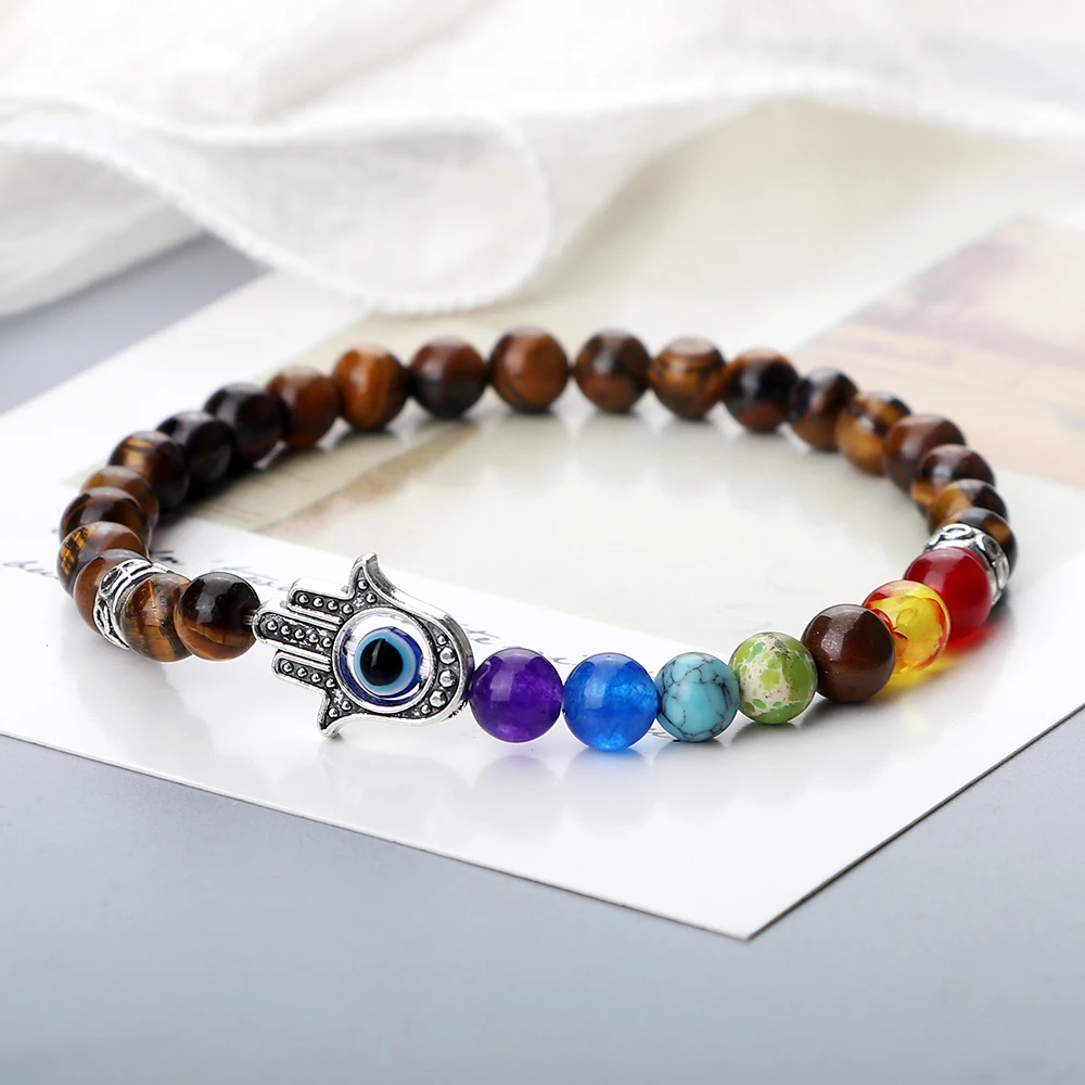 1729801188_116_6mm-7-Chakra-Beads-Bracelets-Lucky-Evil-Eye-Hand-Of-Fatima-Women-Men-Natural-Lava-Stone 6mm 7 Chakra Beads Bracelets Lucky Evil Eye Hand Of Fatima Women Men Natural Lava Stone Agates Bracelet & Bangle Prayer Jewelry