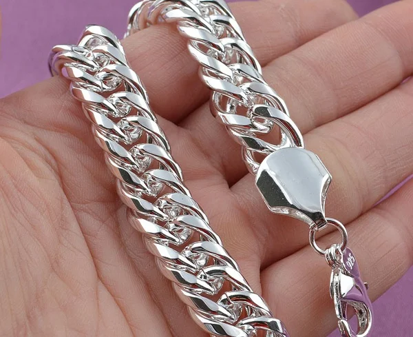 Promotion-100-Authentic-925-Sterling-Silver-Women-Chain-Bracelet-10MM-Wholesale-Fashion-Men-s-Jewelr Promotion 100% Authentic 925 Sterling Silver Women Chain Bracelet 10MM Wholesale Fashion Men's Jewelry Silver Men Bracelet