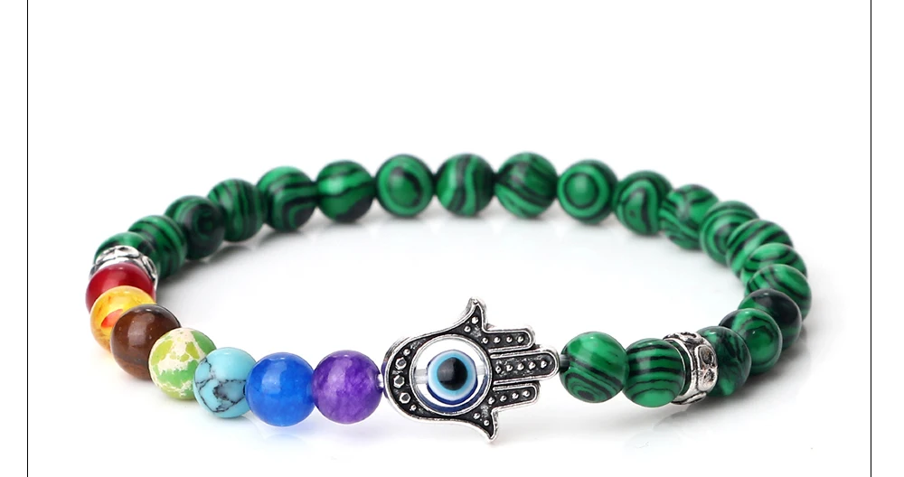 S0b5c9787880043a68fd1d0f0adbaef144 6mm 7 Chakra Beads Bracelets Lucky Evil Eye Hand Of Fatima Women Men Natural Lava Stone Agates Bracelet & Bangle Prayer Jewelry