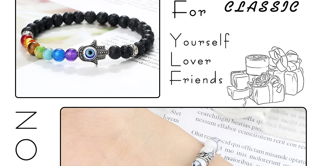 S1844eb8efd4644b09db079790bbf15946 6mm 7 Chakra Beads Bracelets Lucky Evil Eye Hand Of Fatima Women Men Natural Lava Stone Agates Bracelet & Bangle Prayer Jewelry