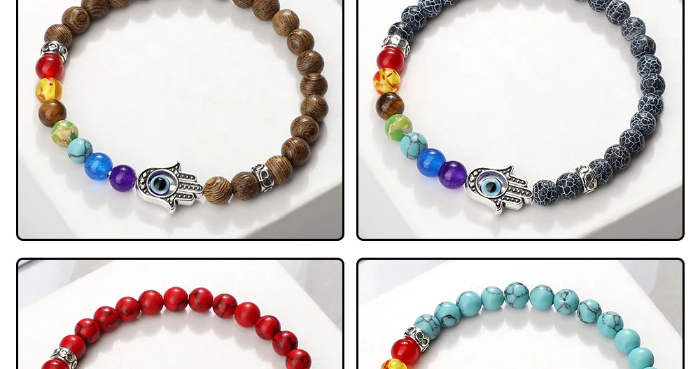 S25be61d9be9d4fbebebc99c3ec514bfb0 6mm 7 Chakra Beads Bracelets Lucky Evil Eye Hand Of Fatima Women Men Natural Lava Stone Agates Bracelet & Bangle Prayer Jewelry