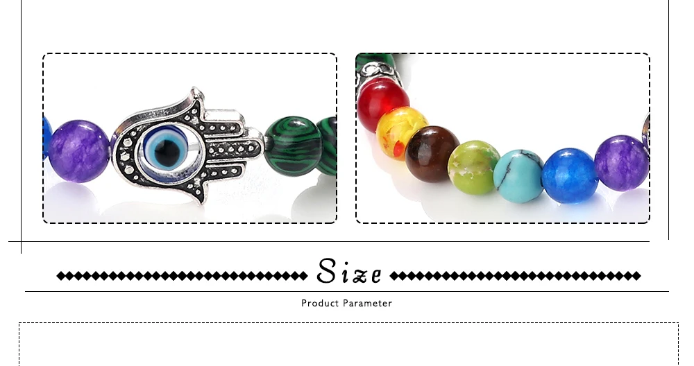 S3390d786527e46cd8415d06dffd5e463E 6mm 7 Chakra Beads Bracelets Lucky Evil Eye Hand Of Fatima Women Men Natural Lava Stone Agates Bracelet & Bangle Prayer Jewelry