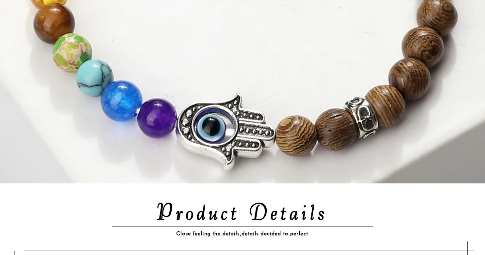 S598328c9547a42b5bbe7a7c76963b787A 6mm 7 Chakra Beads Bracelets Lucky Evil Eye Hand Of Fatima Women Men Natural Lava Stone Agates Bracelet & Bangle Prayer Jewelry