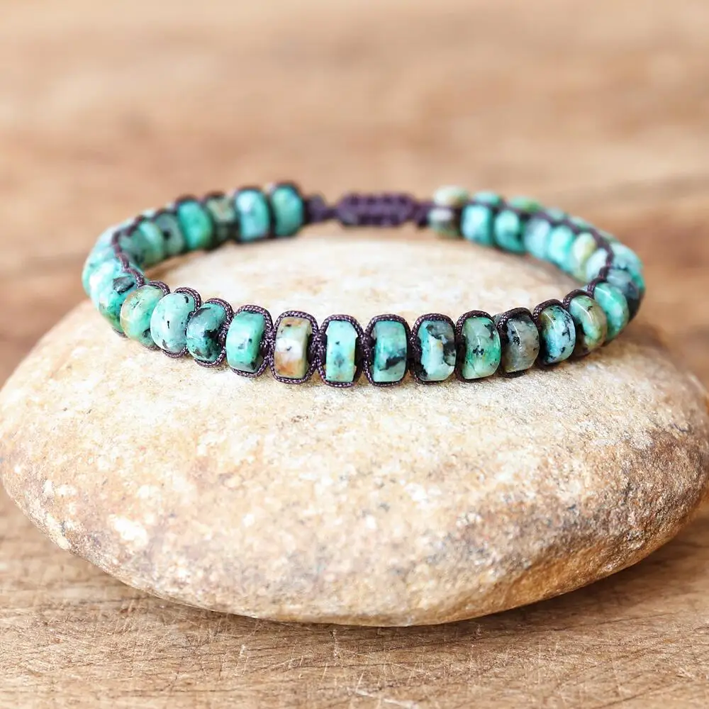 S73898514544d46fbbba98db32e8918338 3*6mm African Jasper Beads Braided Bracelet DIY Handmade Woven Natural Stone Boho Yoga Charm Bracelet Women Men Fashion Jewelry