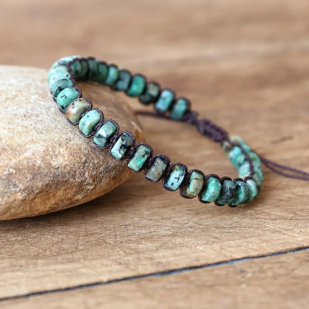 Sa58015746c4c4b248750335d59270adch 3*6mm African Jasper Beads Braided Bracelet DIY Handmade Woven Natural Stone Boho Yoga Charm Bracelet Women Men Fashion Jewelry