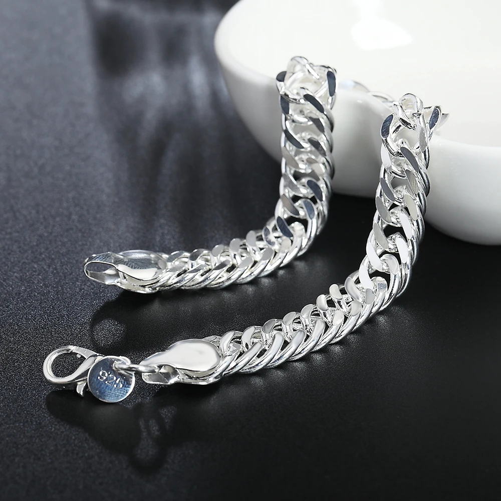 Sb9c36cf975094c4f85beed74a7a1db9bQ Promotion 100% Authentic 925 Sterling Silver Women Chain Bracelet 10MM Wholesale Fashion Men's Jewelry Silver Men Bracelet