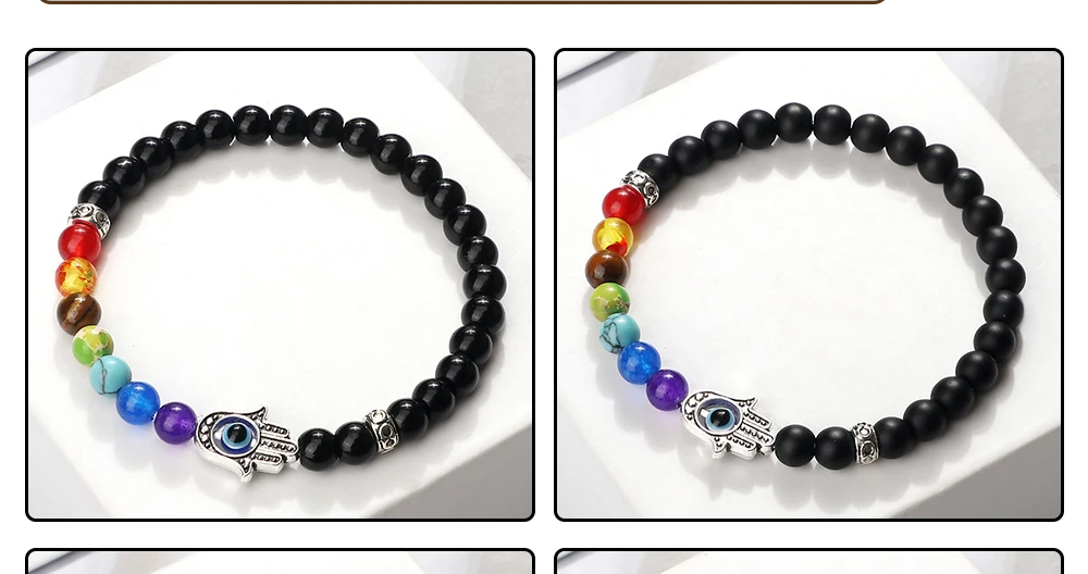 Sd6be4effc2014df2a7dbbb3b1843d94b4 6mm 7 Chakra Beads Bracelets Lucky Evil Eye Hand Of Fatima Women Men Natural Lava Stone Agates Bracelet & Bangle Prayer Jewelry