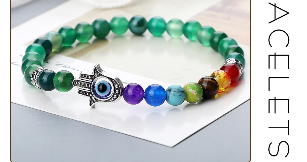 Se6eaf20720cd4fc4a2b94b36a7127e52P 6mm 7 Chakra Beads Bracelets Lucky Evil Eye Hand Of Fatima Women Men Natural Lava Stone Agates Bracelet & Bangle Prayer Jewelry