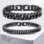 Vnox 8mm/12mm Bold Heavy Stainless Steel Cuban Bracelets for Men Boys,Oxidized Metal Wristband,Punk Rock Chain Bracelet Jewelry